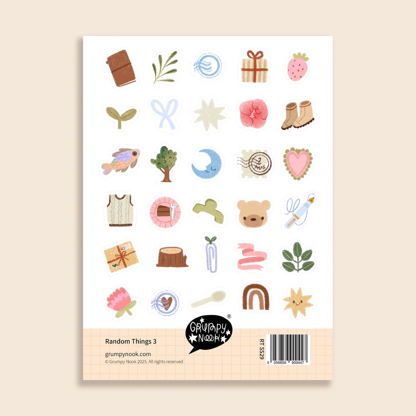 Cosy aesthetic sticker sheet for journaling, scrapbooking, and planners – Random Things 3 design by Poppy’s